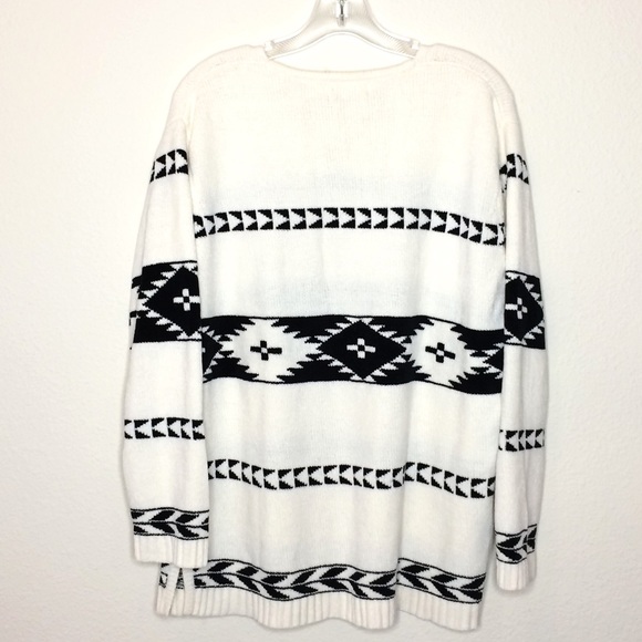 Oversized Vintage sweater long sleeve v neck tribal Aztec boho jumper 90’s print - Picture 4 of 8